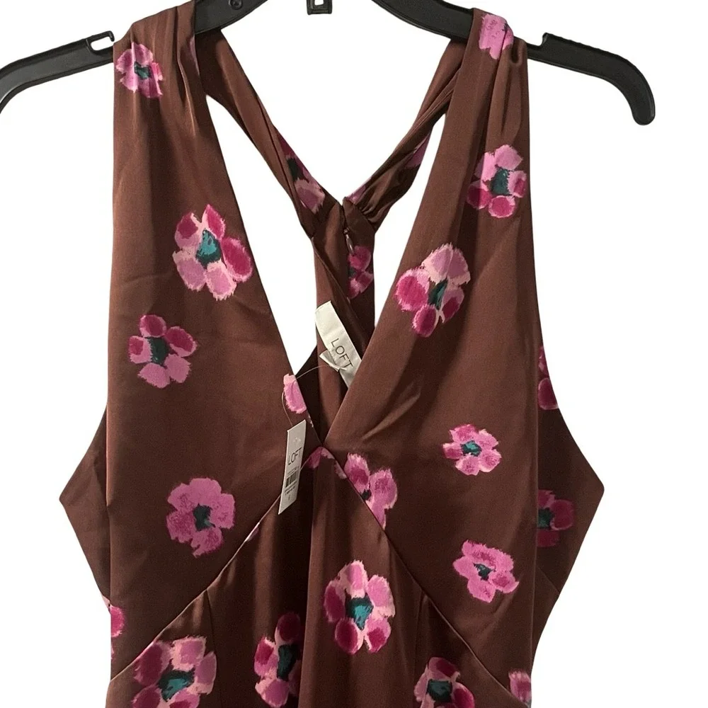 NWT LOFT Ikat‎ Buttercup Satin Godet Halter Midi Dress Womens Size 6